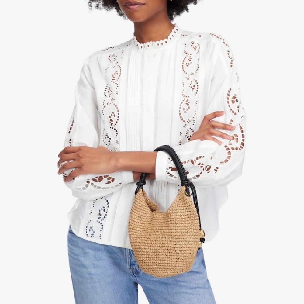 New! Madewell The Camren Mini Bag in Crochet Straw Leather Trim